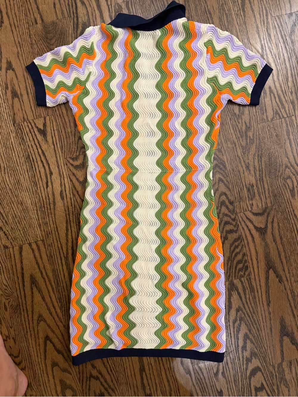 English Factory Wave-Pattern Polo Dress in Navy, Orange, Green, Lavender, Cream - Picture 2 of 4